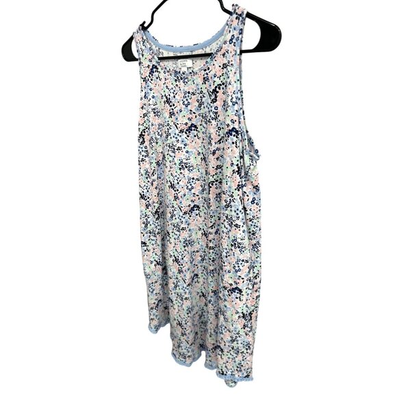 Crown & Ivy Womens Floral Sleeveless Shift Dress Sz L Blue Pink Cotton Blend - Picture 3 of 11